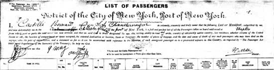 1896 Passenger Manifest - Clemente di Tota
