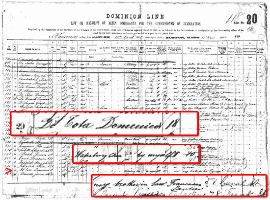 Domenico Ditoto - 1902 Passenger Arrival Record
