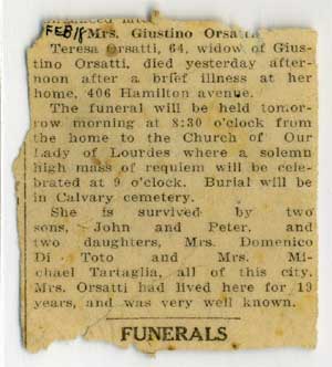 Obituary - Teresa (Di Cesare) Orsatti, 1925