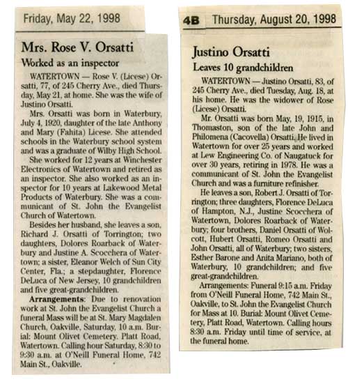 Obituary - Justino Orsatti, Rose Orsatti